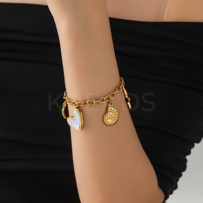 304 Stainless Steel & Natural Shell Charm Bracelets WGD3A98-01-1