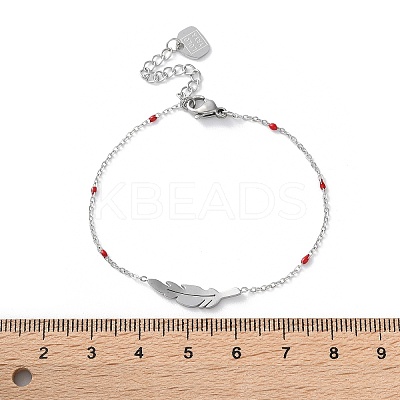 304 Stainless Steel Feather Link Bracelets for Women BJEW-A036-17P-1