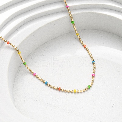 304 Stainless Steel Colorful Enamel Ball Chain Necklaces for Women NJEW-K255-44G-1