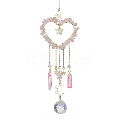 Natural Rose Quartz Chip Beads with Brass Findings Pendant Decorations HJEW-JM01814-01-1