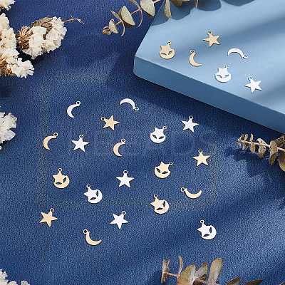 60Pcs 3 Style Moon & Star Brass Charms KK-PH0039-79-1