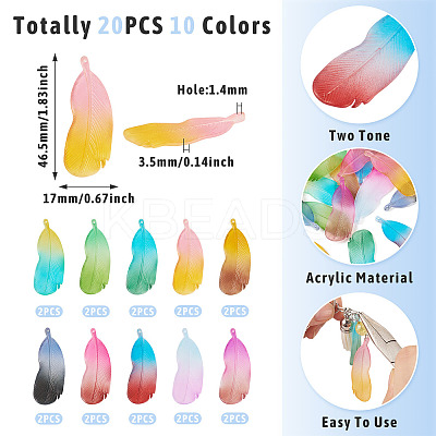20Pcs 10 Colors Two Tone Frosted Acrylic Pendants FACR-TA0001-07-1