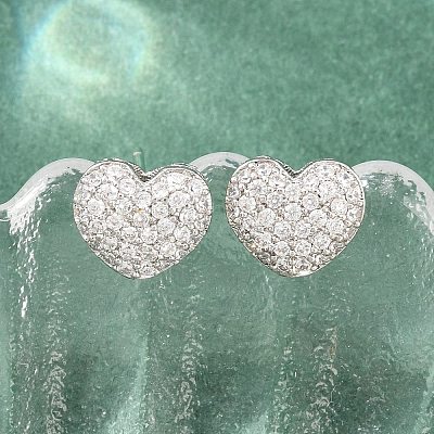 Brass Micro Pave Clear Cubic Zirconia Stud Earrings EJEW-G471-31P-03-1