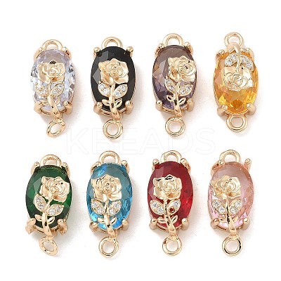Brass Pave Faceted Glass Oval Connector Charms KK-G517-13G-1