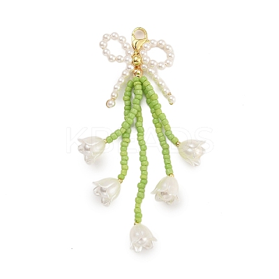 Bowknot & Flower Glass Seed Pendant Decoration HJEW-TA00311-01-1