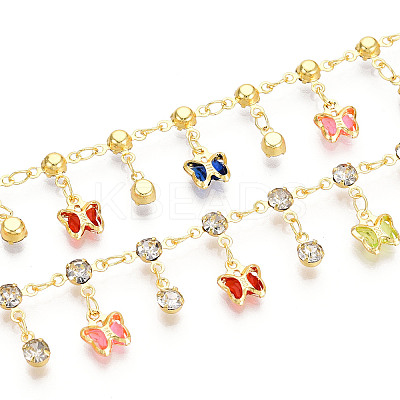 Brass Glass Butterfly Charm Link Chains CHC-T018-12A-G-1