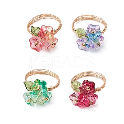 Electroplate Glass Beaded Rings RJEW-TA00195-1