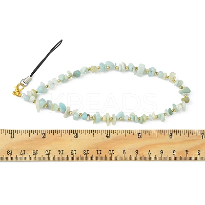 Natural Flower Amazonite Chip & CCB Plastic Round Beaded Mobile Straps HJEW-FZ00003-1