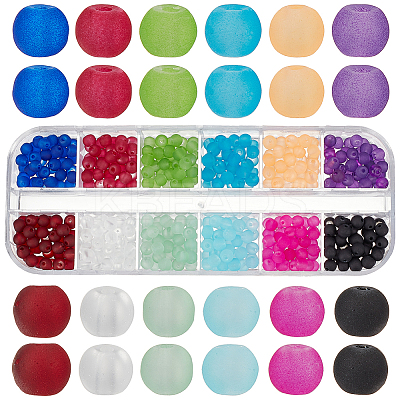 480pcs 12 Colors Transparent Frosted Glass Beads Strands GLAA-PH0002-44-1