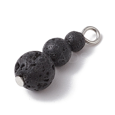 Natural Lava Rock Round Beaded Pendants PALLOY-JF02867-06-1