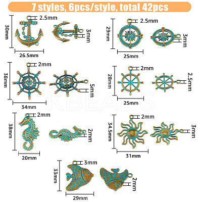 42Pcs 7 Styles Ocean Theme Alloy Pendants FIND-FH0006-32-1