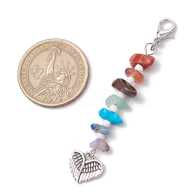 Chakra Natural Red Jasper & South Red Agate & Tiger Eye & Green Aventurine & Amethyst & Lapis Lazuli & Synthetic Turquoise Chips & Alloy Pendant Decorations HJEW-JM03181-1