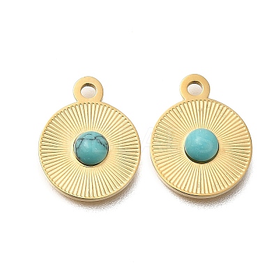 Dyed Synthetic Turquoise Flat Round Charms STAS-Q335-17G-1