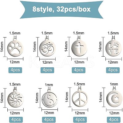 32Pcs 8 Style 304 Stainless Steel Charms STAS-BC0002-99-1