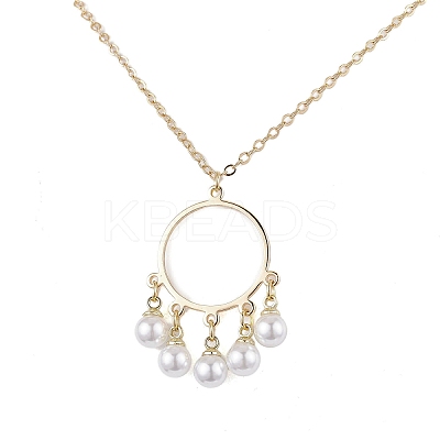 ABS Plastic Imitation Pearl with Brass Pendant Necklaces NJEW-JN04904-1
