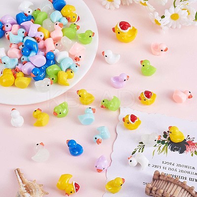 80 Pcs Tiny Ducks Mini Resin Duck Colorful Mini Duck Bulk Fairy Tale Garden Animal Sculpture Resin Duck Image for Miniature Landscape JX344A-1
