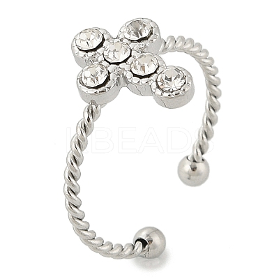 304 Stainless Steel Crystal Rhinestone Cuff Rings for Women LS-RJEW-G338-03P-1
