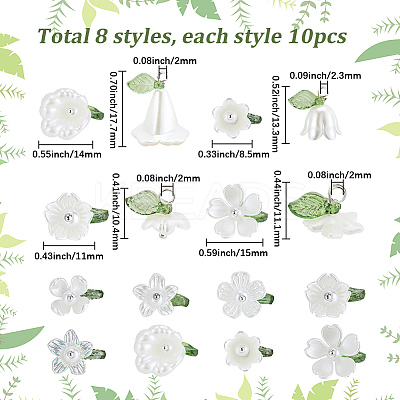 80Pcs 8 Styles Acrylic Flower Pendants PALLOY-SC0001-19-1