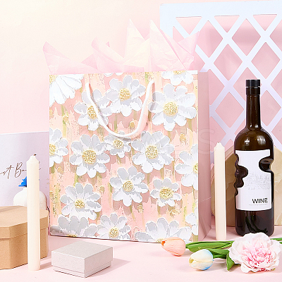 1Pc Flower Printed Paper Gift Storage Bags with Rope Handle ABAG-SP0001-09B-1