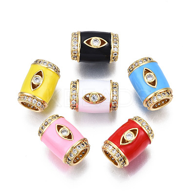 Brass Micro Pave Clear Cubic Zirconia Eye European Beads with Enamel ZIRC-N039-220-1