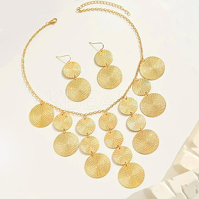 Flat Round Alloy Pendant Necklace & Dangle Earring Sets FS-WG6C074-01-1
