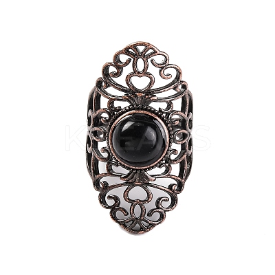 Natural Obsidian Retro Finger Rings RJEW-B067-02R-29-1