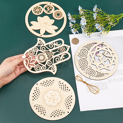 Wooden Bohemian Meditation Energy Symbol Cup Mats DJEW-WH0034-65B-1