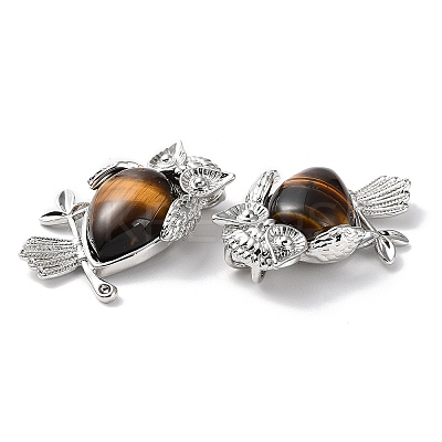 Natural Tiger Eye Teardrop Pendant Rhinestone Settings G-K339-02P-01-1