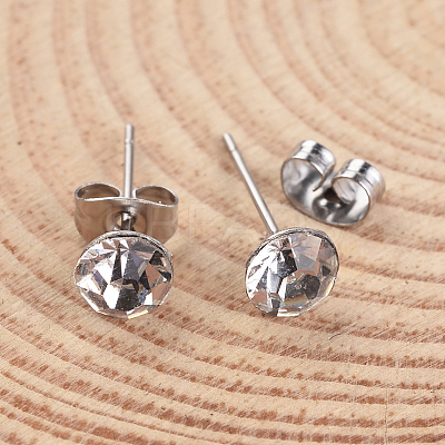 304 Stainless Steel Grade A Rhinestone Ear Studs EJEW-JE02024-1