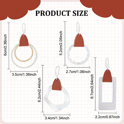 4 Pairs 4 Styles Round & Rectangle & Polygon & Ring Brass Dangle Hoop Earrings EJEW-AN0003-06-1