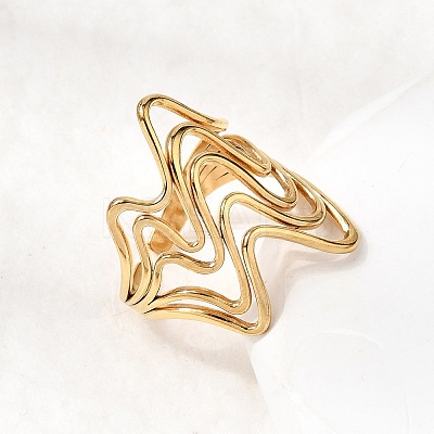 5Pcs 304 Stainless Steel Open Cuff Rings for Women RJEW-K313-07G-1