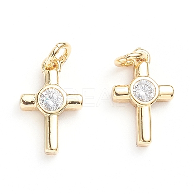 Brass Micro Pave Cubic Zirconia Tiny Cross Charms LS-ZIRC-G165-03G-1