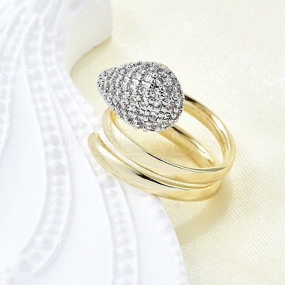 Brass Micro Pave Clear Cubic Zirconia Cuff Rings for Women RJEW-G347-15GP-1