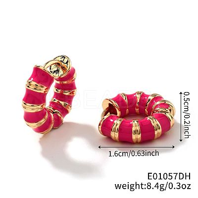 Brass Striped Enamel Bamboo Hoop Earrings YF1194-2-1