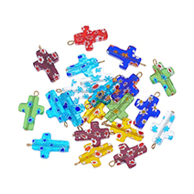 21Pcs Millefiori Glass Pendants PALLOY-PH01828-1