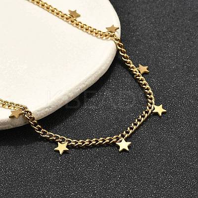 304 Stainless Steel Twisted Chain Necklaces with Star Charm Tassel NJEW-R023-07G-1