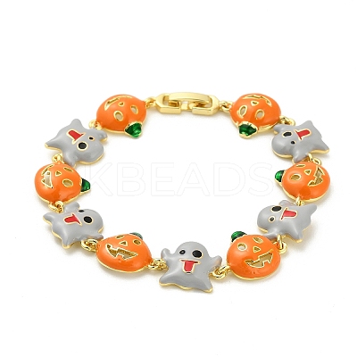 Halloween Brass Enamel Link Bracelets for Women BJEW-B149-01P-1