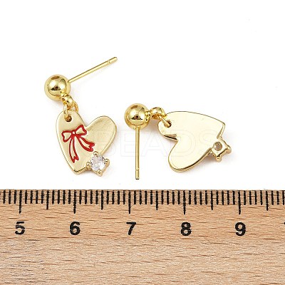 Brass Micro Pave Clear Cubic Zirconia Heart Dangle Stud Earrings EJEW-S277-12G-1
