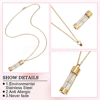 1Pc Column Glass Urn Ashes Necklaces NJEW-DR0001-05G-1