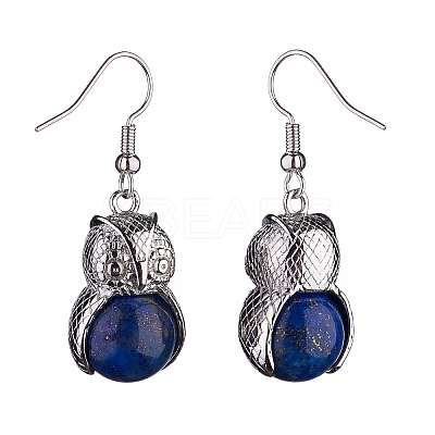Natural Dyed Lapis Lazuli Owl Dangle Earrings EJEW-A092-08P-02-1