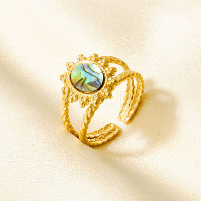 304 Stainless Steel with Natural Shell Cuff Open Rings for Women LD3534-4-1
