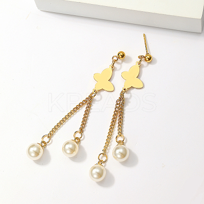 Elegant Classic 201 Stainless Steel Butterfly Tassel Stud Earrings FG5596-1