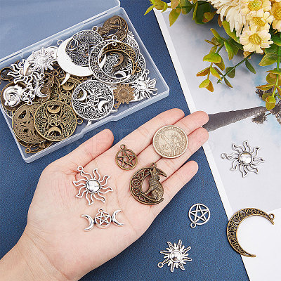 72Pcs 18 Style Tibetan Style Alloy Pendants TIBEP-SC0002-23-1