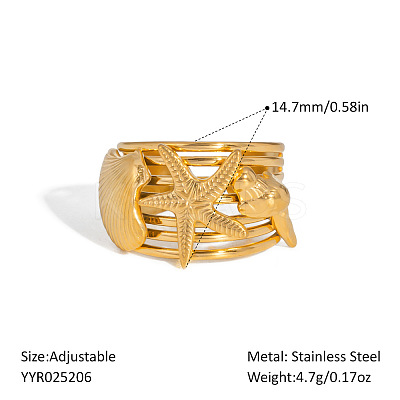 Ocean Themes Stainless Steel Adjustable Cuff Rings for Women LS-VG5206-5-1