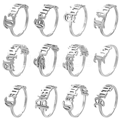 Non-Tarnish 12Pcs 12 Constellation 304 Stainless Steel Open Cuff Rings Set for Women RJEW-TZ0001-02-1