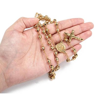 Men's Rosary Bead Necklace with Crucifix Cross NJEW-I011-6mm-08-1