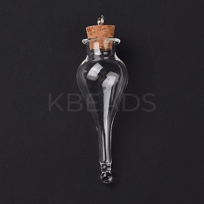 Teardrop Glass Cork Bottle Big Pendants LS-AJEW-A041-01A-1