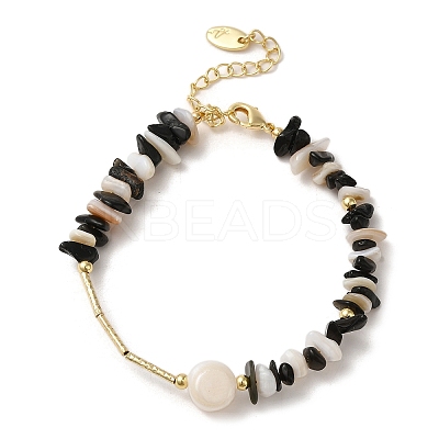 Natural Pearl & Shell & Obsidian Chips Beaded Bracelets BJEW-C051-38G-1