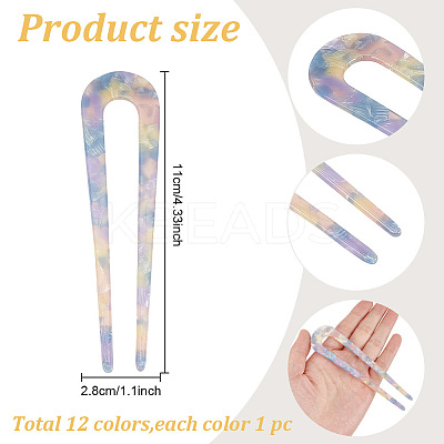 12Pcs 12 Colors Acrylic Hair Forks AJEW-GO0001-58-1