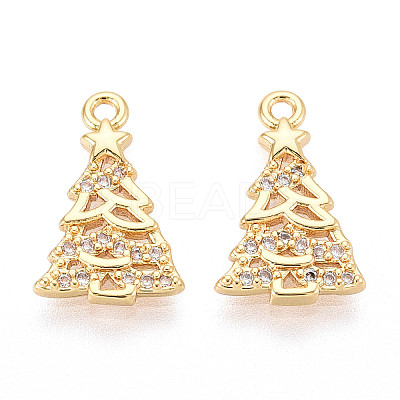 Brass Micro Pave Clear Cubic Zirconia Pendants KK-T077-45G-1